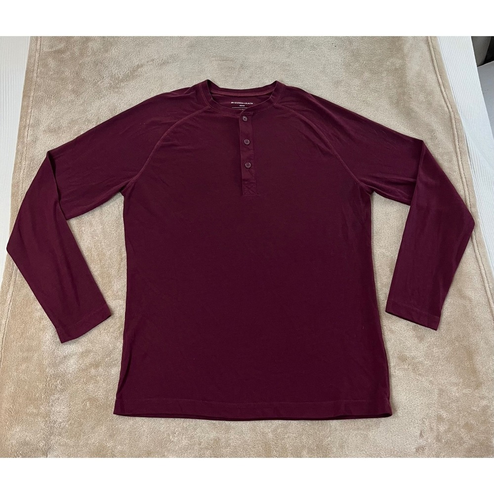 Mizzen + Main Henley Shirt Men's M Maroon Burgundy Long Sleeve Modal Blend EUC